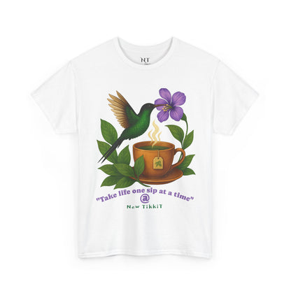 Nature-Inspired Unisex Tee with Hummingbird & Coffee Design, Casual Wear, Gift for Nature Lovers, Birthday Present, Inspirational Tee